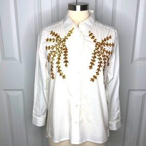 ESSENTIEL ANTWERP White Button Down with Gold Sequin Embellishment Shirt 4
